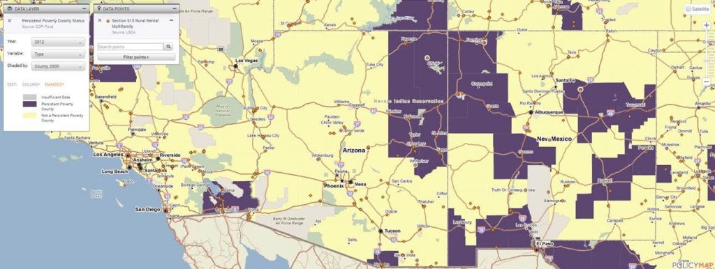 Mapping applications like PolicyMap are incorporating USDA’s rural housing data and overlaying them with other indicators.