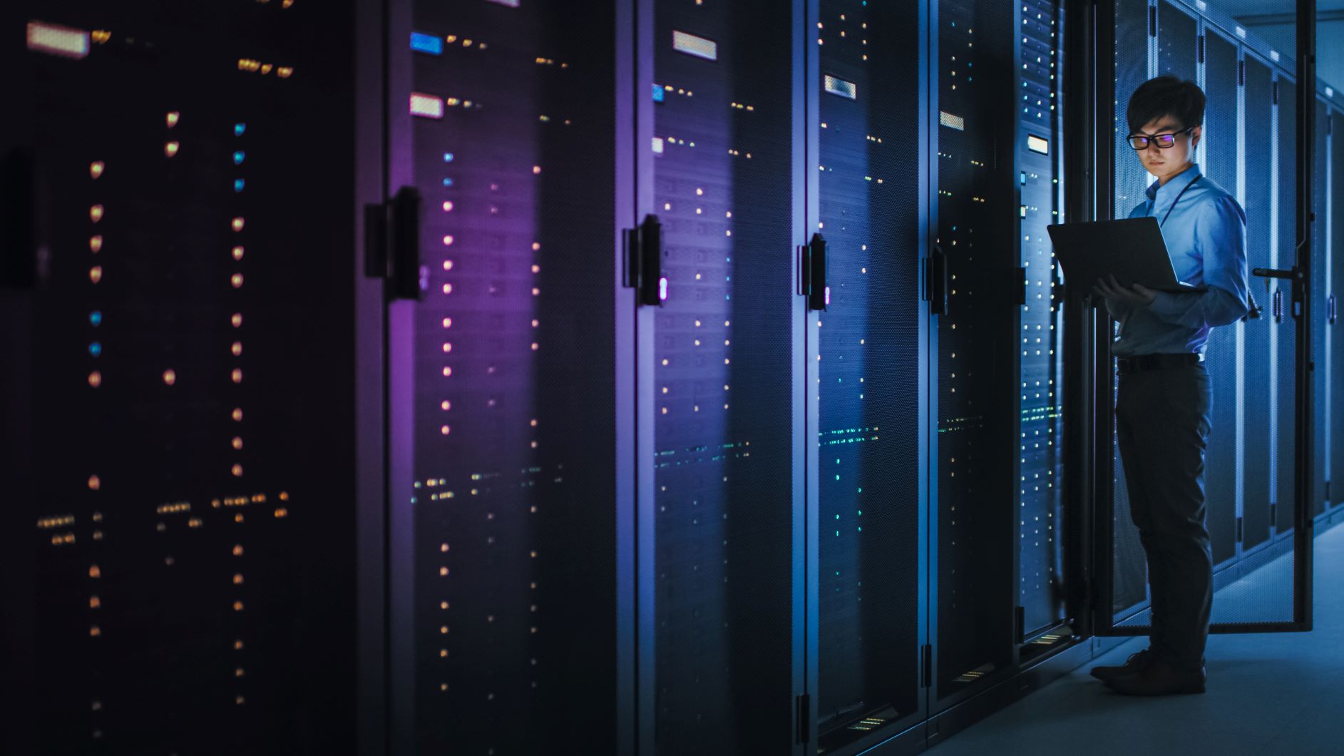 Data center image with person