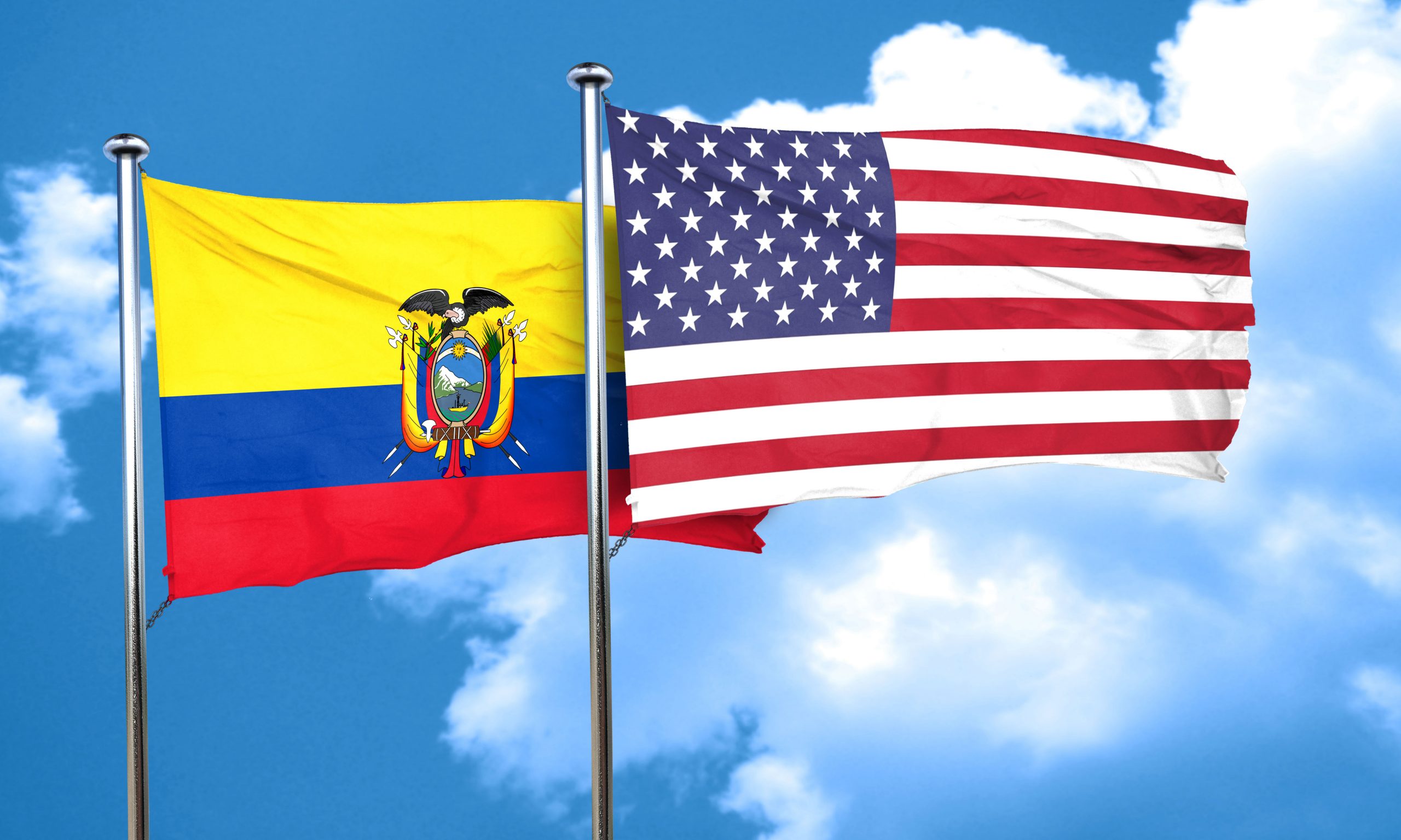 Ecuador flag with American flag, 3D rendering