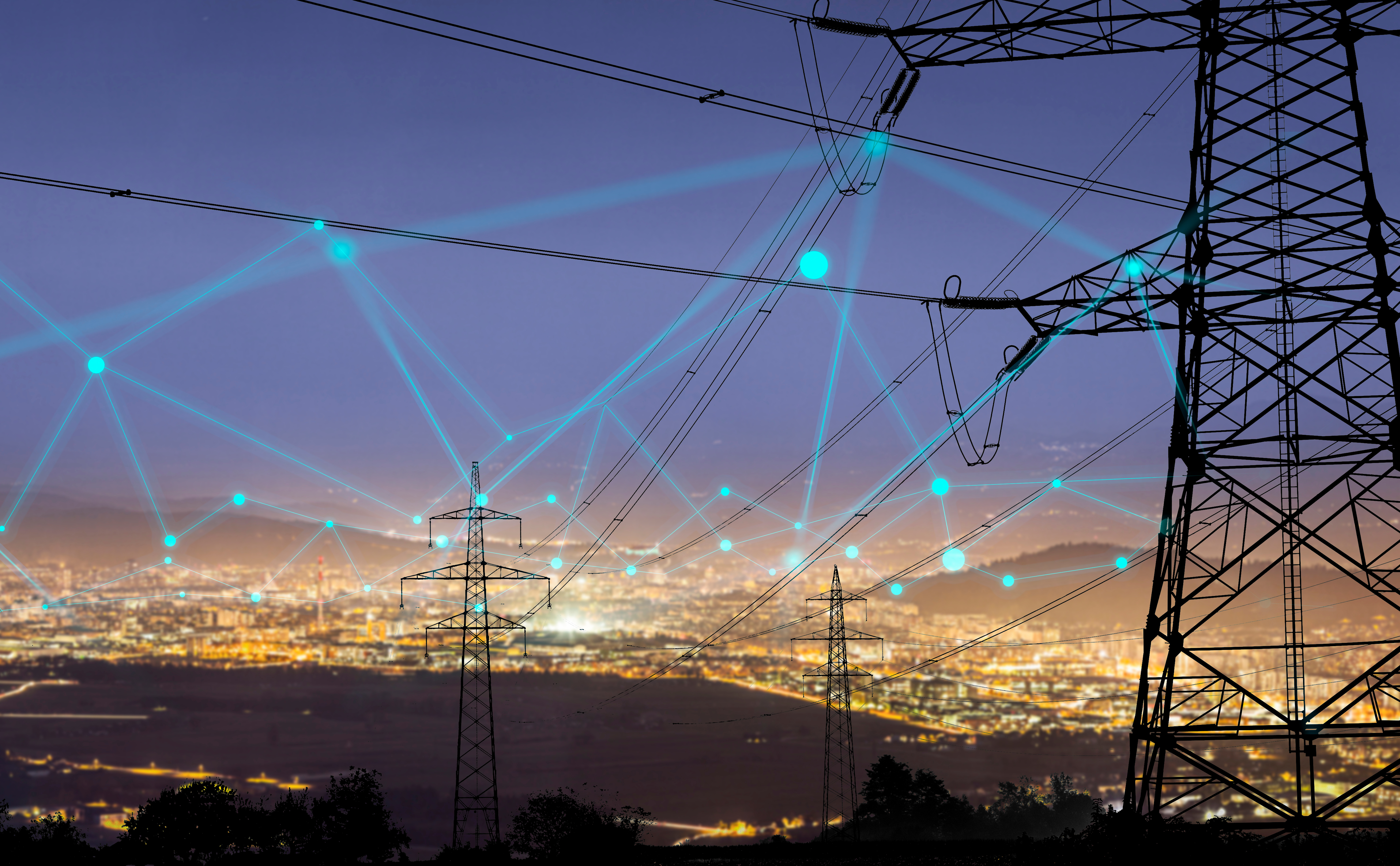 Stock image:High power electricity poles in urban area