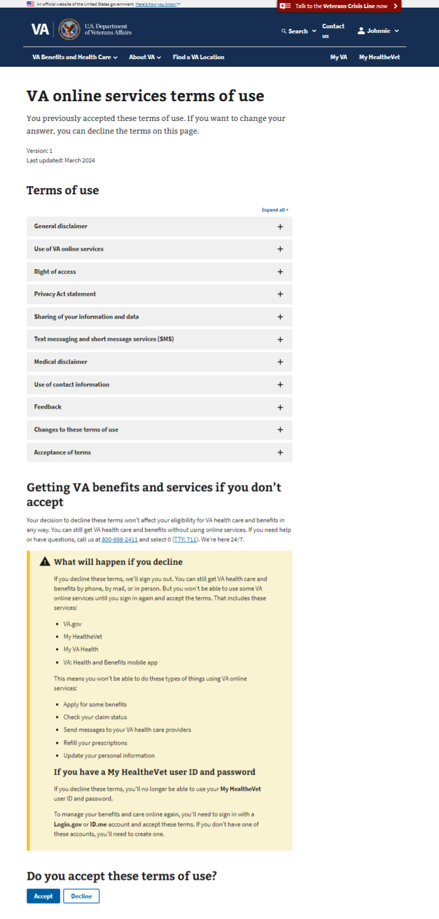 va.gov sign-in terms of use