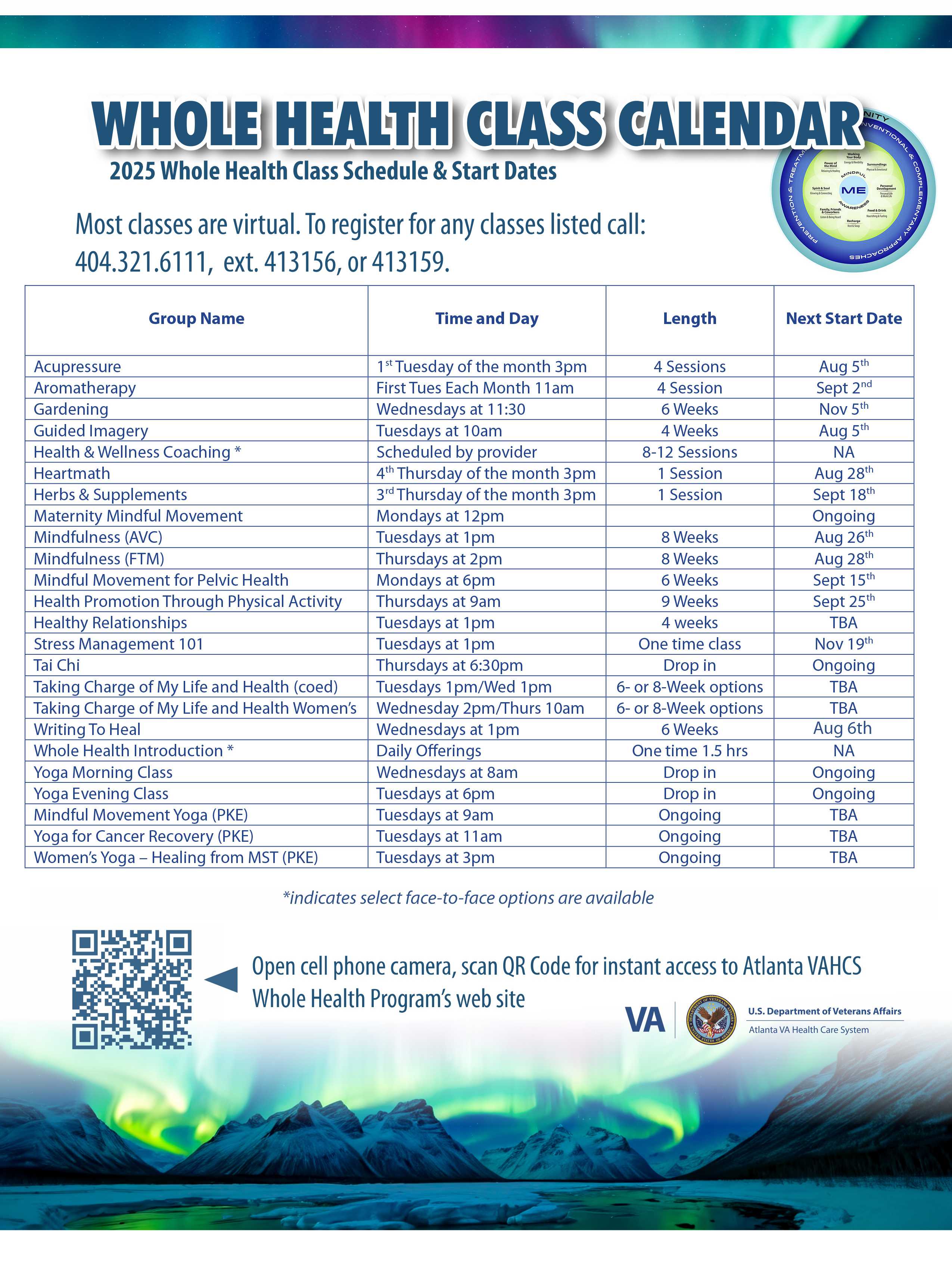 2025 Atlanta VA Whole Health Updated Class Schedule