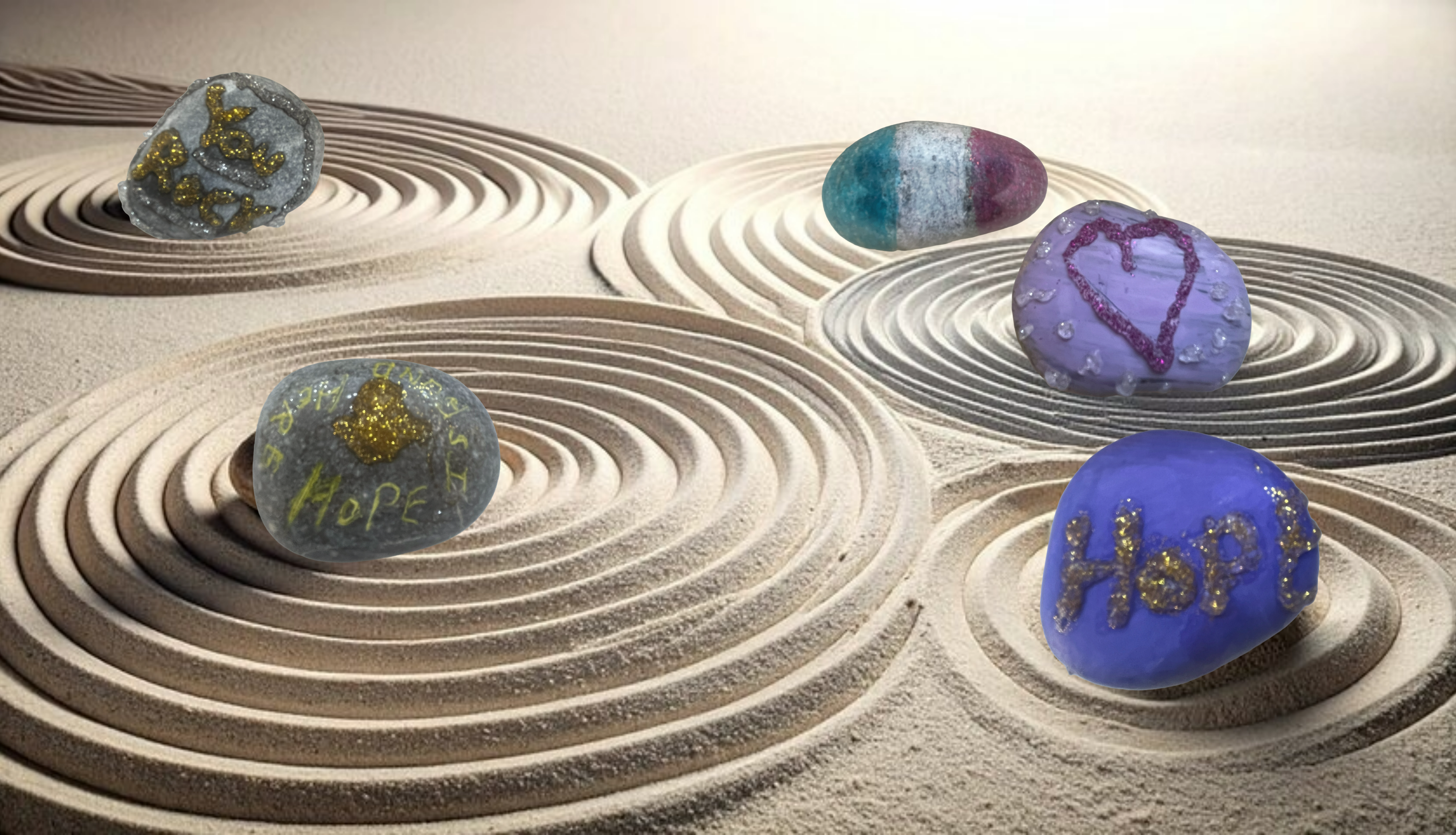 Rocks of hope in zen garden