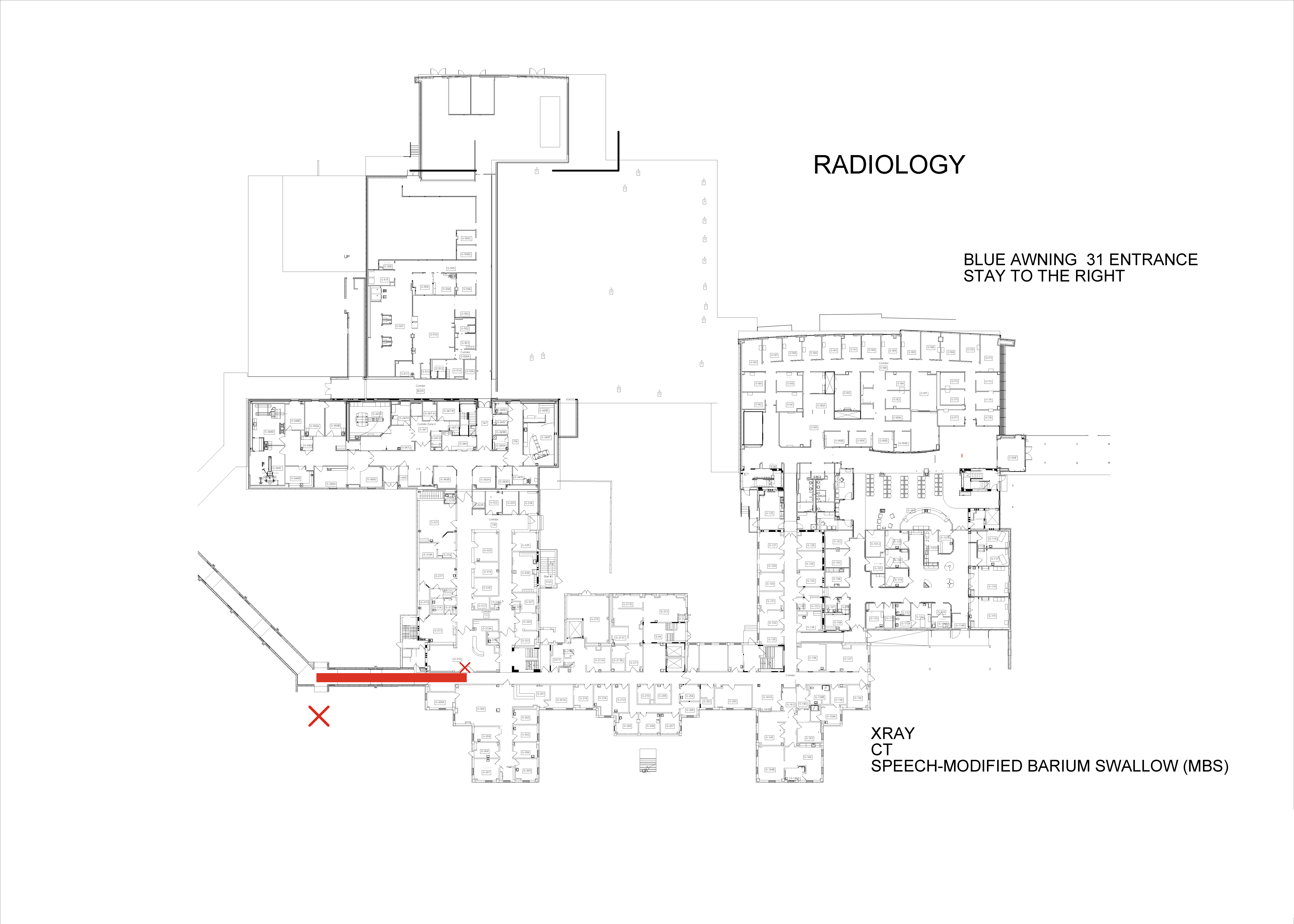 blue awning to radiology