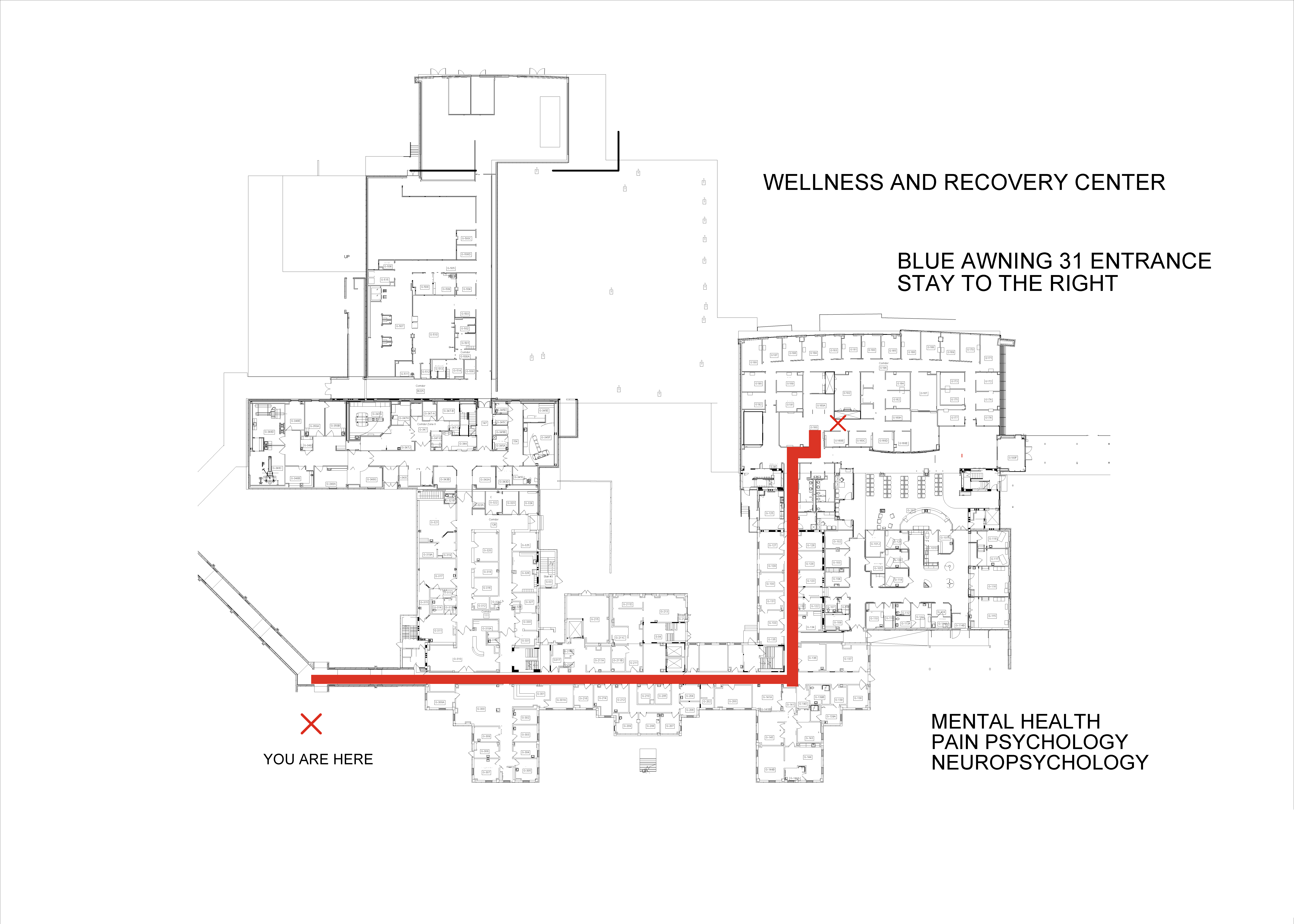 Blue awning to Wellness and Recovery