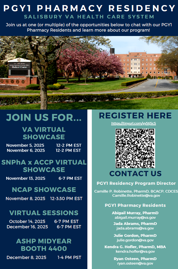 PGY1 Pharmacy Residency flyer for 2025-2026.