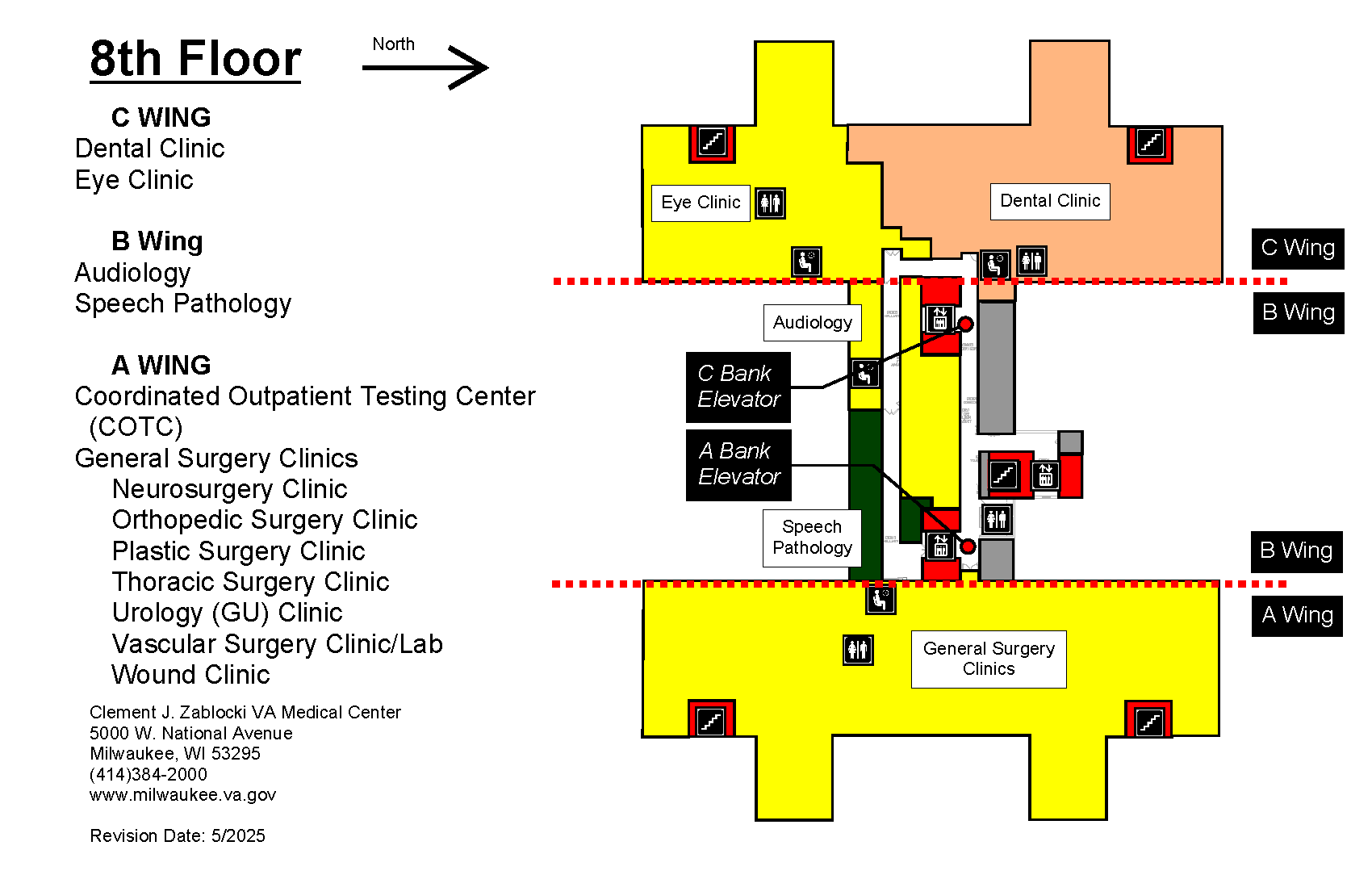 Map of eighth floor for building 111 at Milwaukee VA
