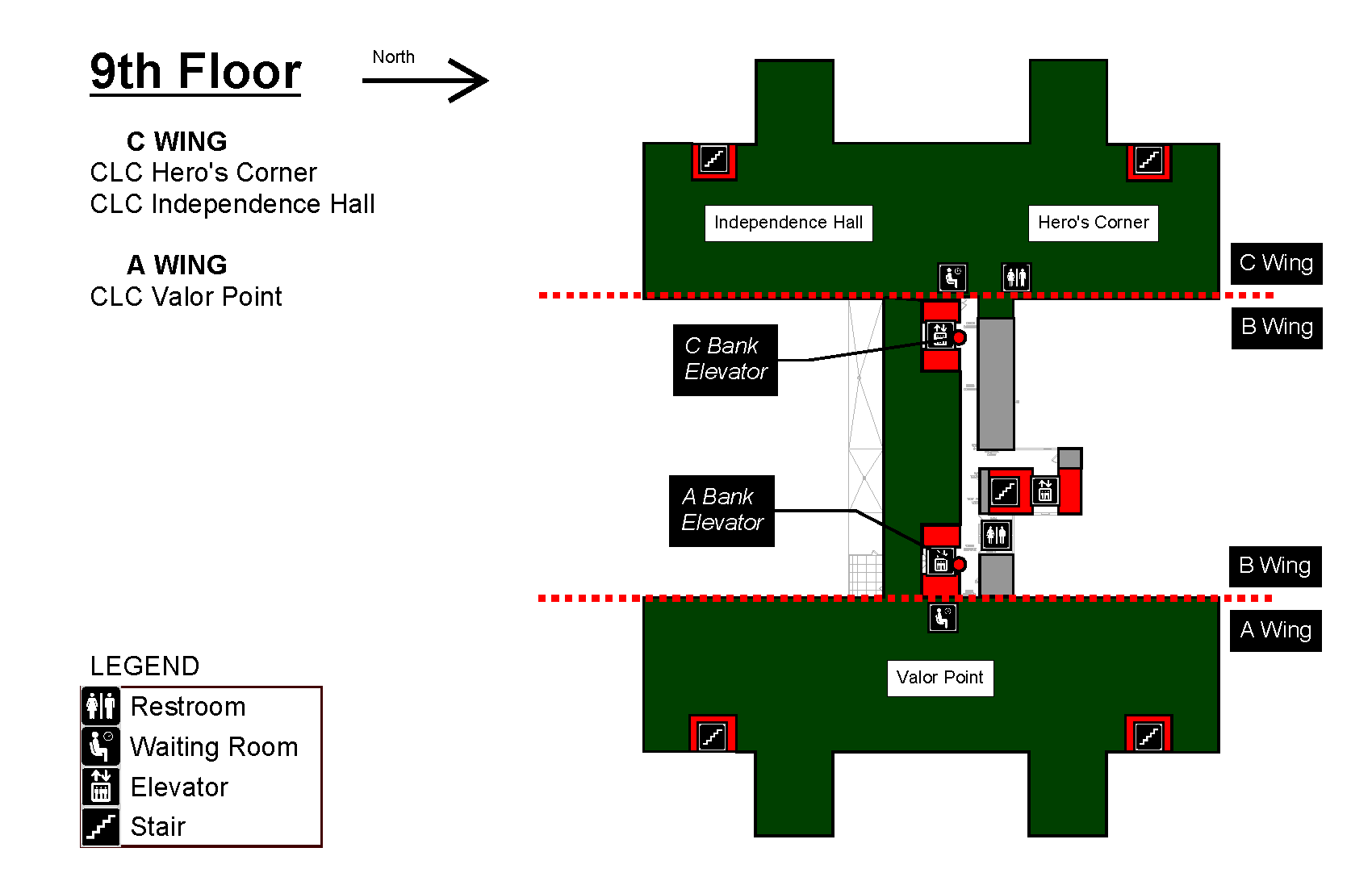 Map of ninth floor for building 111 at Milwaukee VA
