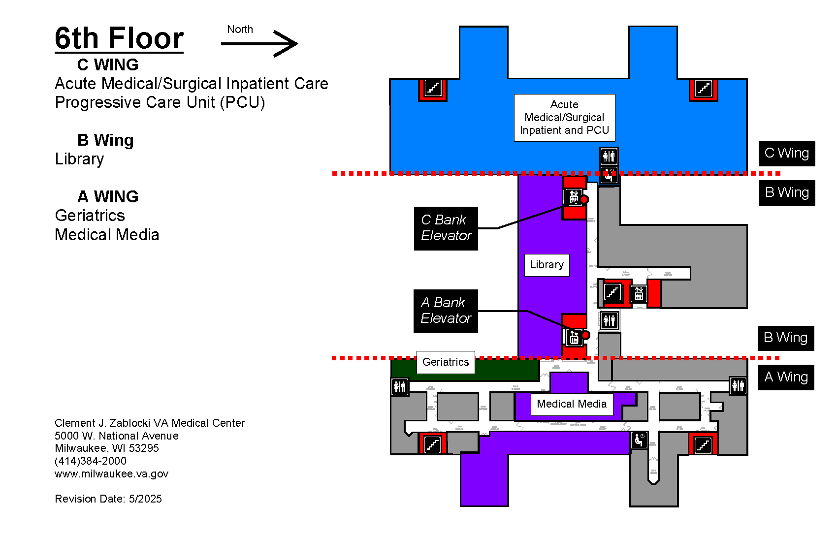 Map of sixth floor for building 111 at Milwaukee VA