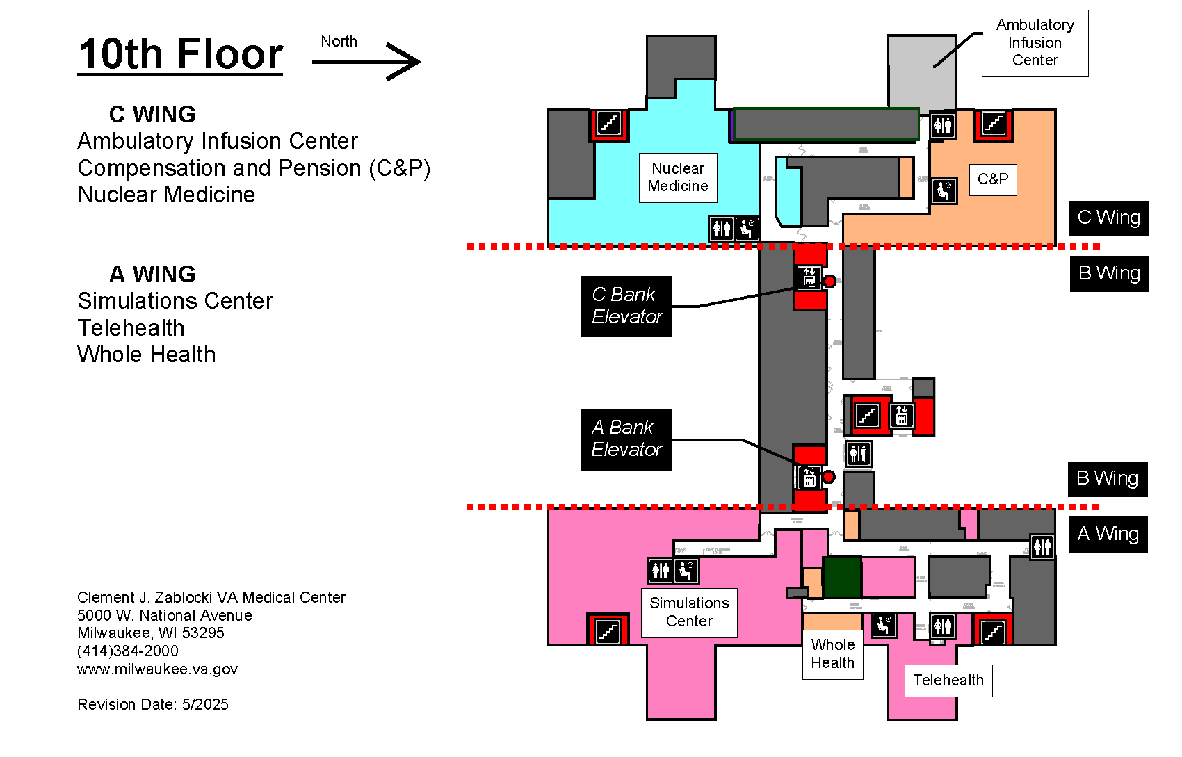 Map of tenth floor for building 111 at Milwaukee VA
