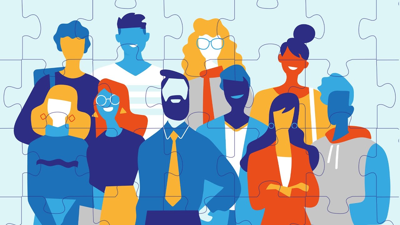 Puzzle pieces forming a diverse group of people.