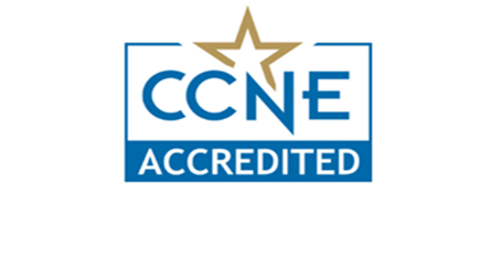 CCNE Accredited logo with a gold star on a blue square.
