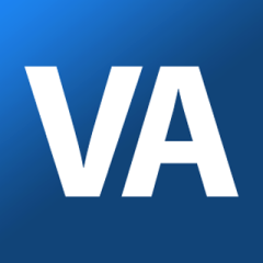 Blue background with white V and A