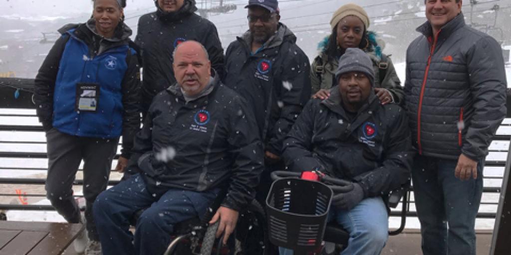 Team Charleston at the National Disabled Winter Sports Clinic in Aspen Colorado. (Back row from left to right: Iayne Brown, Harold Clark, Joe Cooler, Leslie Williams, Scott Isaacks; front row from left to right: David Bradbury, Joey Williams.) (Courtesy Photo)