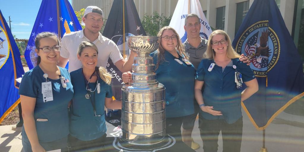 VA ECHCS nurses with Avalanche and Stanley Cup