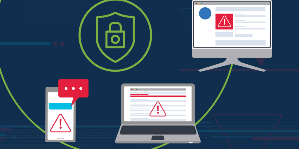 Desktop computer, laptop, and mobile app with security alerts