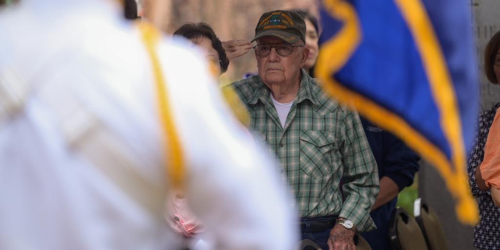 A Korean War Veteran renders a salute