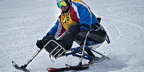 Charleston VAMC Chief of Prosthetics David Bradbury skis down the mountains at the 2018 Winter Sports Clinic. He has attended the Winter Sports Clinic several times as an athlete. Photo contributed by David Bradbury.