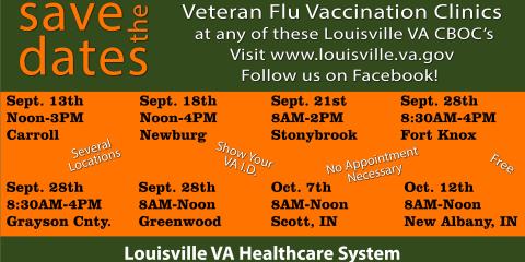 Calendar of 2023 Veteran Flu Clinics in Louisville