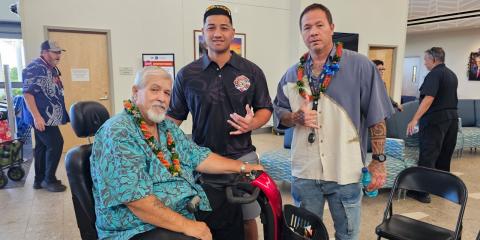 Army Veteran Alvin Akana with son and Air Force Veteran Elroy Akana and grandson and active-duty Marine Heoulu Bautista