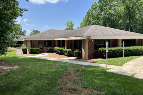 A single story brick building