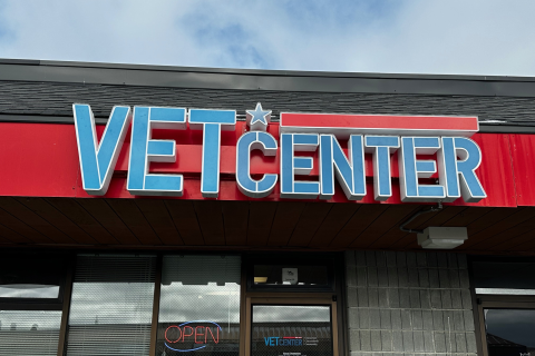 Entrance to the Kenai Vet Center Outstation with a Vet Center sign above the doorway