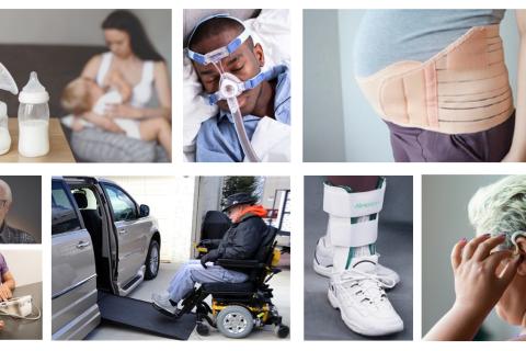 Collage of people using various prosthetic and sensory products.