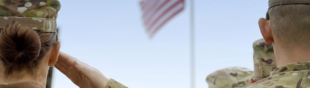 Photo of US service members saluting the American flag